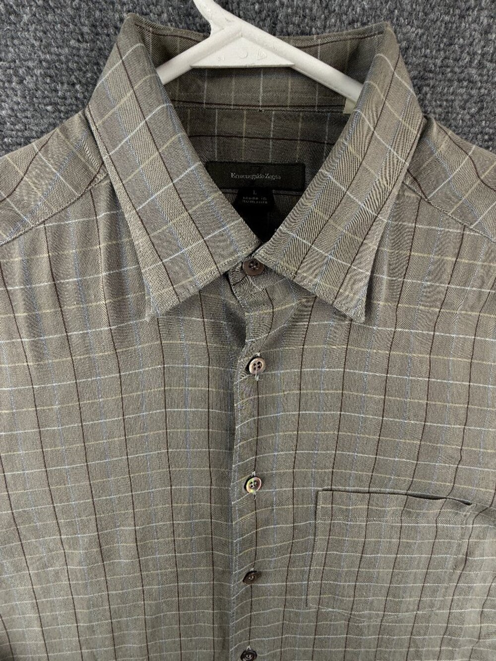 Ermenegildo Zegna Large Romania Check Cotton Polyester Brown Button Up Shirt